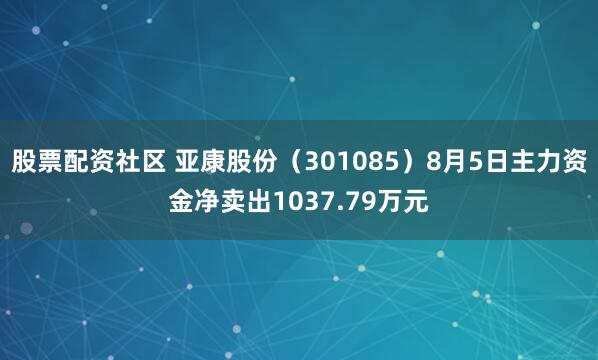 股票配资社区 亚康股份（301085）8月5日主力资金净卖出1037.79万元